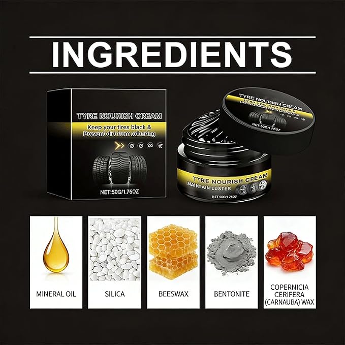 2026 New Tyre Nourish Cream, Tire Nourish Wax Cream for Cars, Tire Wax – Restores Black Gloss, Powerful Wheel Cleaning Refurbish Wax, Tyre Nourish Cream Maintain Luster, for Car Tires (3PCS)