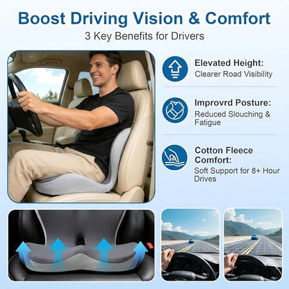 Car Seat Cushion with Back Support for Driving, Ergonomic Support Relief Pad for Auto/Truck/Office, Hollow Ventilation, Anti-Slip Driver Seat Cushion, Washable Cover, 18.1"x17"(Two-Tone Gray)