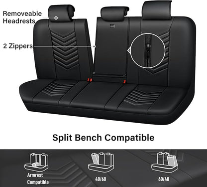 CAR PASS 3D Foam Luxury Leather Back Bench Leather Seat Covers,Waterpoof Faux Leather Rear Seat Cover Universal Fit for Cars Sedans SUVs Vans Trucks 95% Automotive Backseat, (Rear,Black)