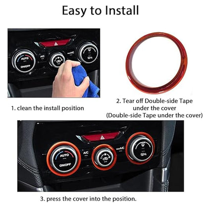 Auovo AC Climate Control Knob Outer Ring Covers Accessories for Forester 2019-2024 Crosstrek 2018-2023 Impreza 2017-2023 Interior for Car Air Condition Switch Control Trim (Red Orange)