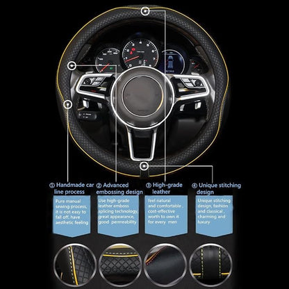 Gomass Car Steering Wheel Cover, Anti-Slip, Safety, Soft, Breathable, Heavy Duty, Thick, Full Surround, Sports Style (Black with Yellow Line)