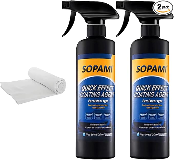 SOPAMI Car Coating Spray | Ceramic Paint Sealant, Extremely Hydrophobic Ceramic Spray, Clean, Shine, Protect Paint, Without Pre-Washing, 500ml (2 pcs)
