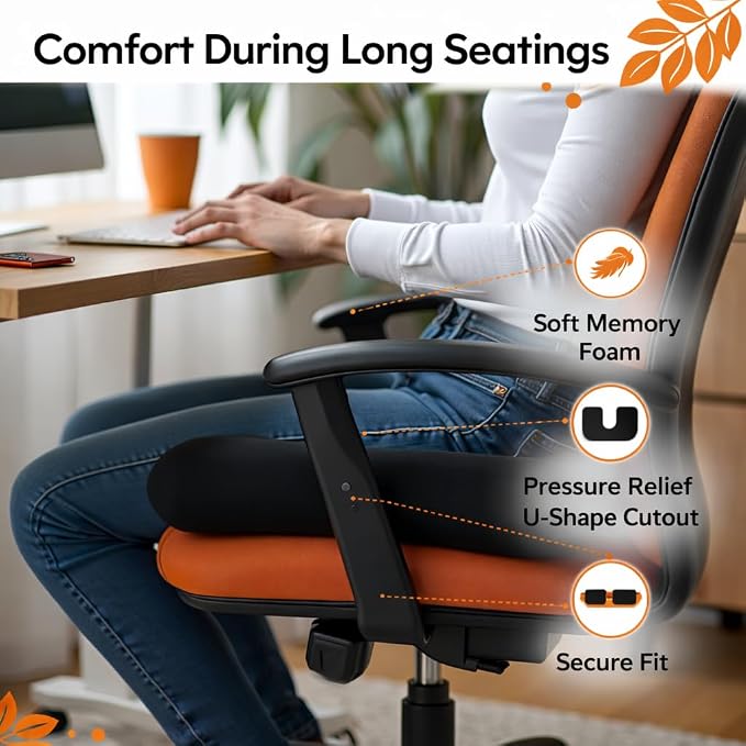 Premium Memory Foam Seat Cushion with Carrying Bag & Cooling Gel for Office Chair, Wheelchair, Travel, Car Seat, Gaming Chair for Coccyx & Tailbone Pain, Back Pain Relief, Sciatica Support