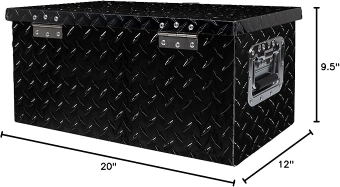 munirater 20 Inch Heavy Duty Black Aluminum Plate Tool Box Truck Bed RV Trailer Toolbox Storage W/Side Handle and Lock Keys 20 x 12 x 9.5in