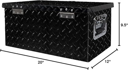 munirater 20 Inch Heavy Duty Black Aluminum Plate Tool Box Truck Bed RV Trailer Toolbox Storage W/Side Handle and Lock Keys 20 x 12 x 9.5in
