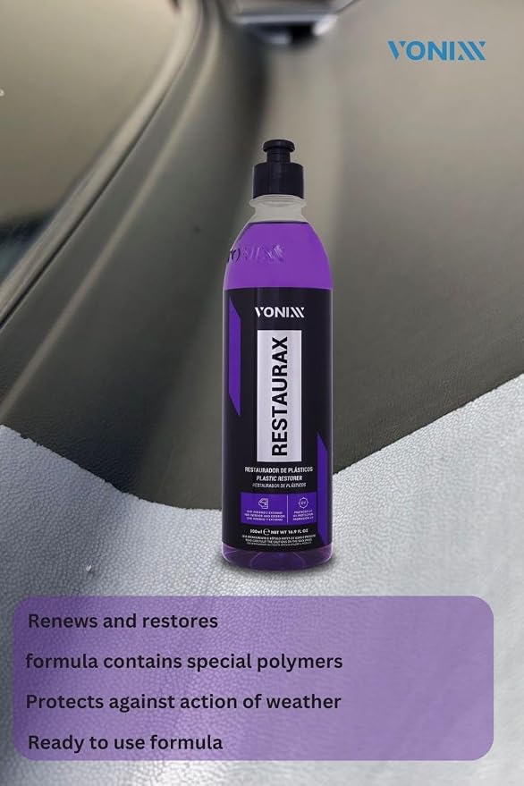 Vonixx Restaurax Plastic Surface Renewal & Protection Solution | Glossy Finish | Interior & Exterior Care | Long-Lasting Results | Easy Application | 16.9 fl oz (500ml)