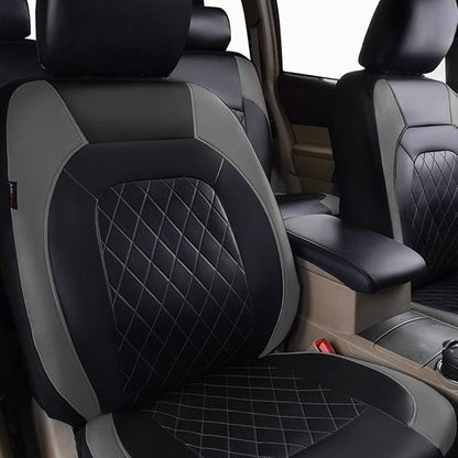 Universal Deluxe Pu Luxury Vinyl Faux Leather Car Seat Covers Full Set, Airbag Compatible, Breathable, Fit for Most Sedans, Vans, SUVs (Black and Gray)