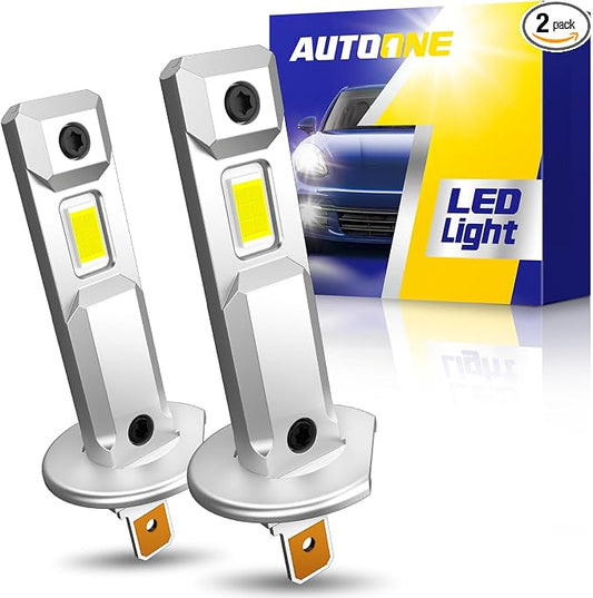 AUTOONE H1 LED Bulbs, 40000LM 800% Ultra Bright, 6500K Cool White 1:1 Mini Halogen Size Fog Lights, Non-polarity Plug and Play, 60000HRS+ Lifespan, Pack of 2