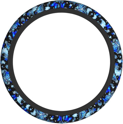 Blue Butterfly Steering Wheel Cover Universal 14.5-15 Inch Car Wheel Protector Anti-Slip Car Steering Wheel Accessories for Women Girls