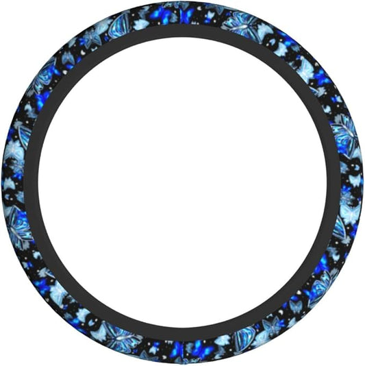 Blue Butterfly Steering Wheel Cover Universal 14.5-15 Inch Car Wheel Protector Anti-Slip Car Steering Wheel Accessories for Women Girls