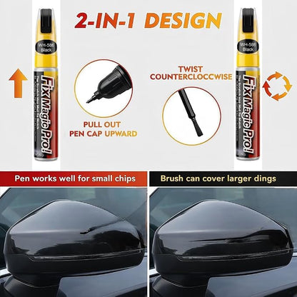 Universal Gloss Black Touch Up Paint for Cars, 2-in-1 Car Paint Pen & Car Scratch Repair Pen for Vehicle Scratches, Chips and Scuffs, Quick-Dry & Weather-Resistant Fix Kit - 2 Pack (12ml / 0.4 fl oz)