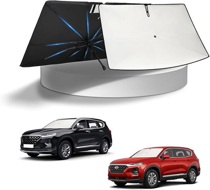 KUST Sun Shade Umbrella for Hyundai Santa Fe 2019-2023 | Custom Fit Windshield Sunshade | Foldable Sunshade with Bendable Handle | Blocks Heat & UV Scratch Resistant Keep Your Car Cool Sunshield