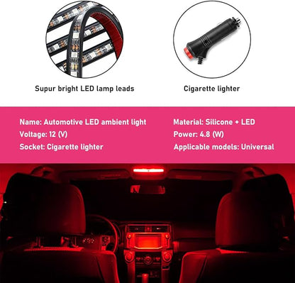 Car LED Strip Light, 24 LEDs RGB Neon Interior Atmosphere Lights, 12V Under Dash Ambient Night Light, Cigarette Lighter Auto Interior Decorative Lamp, Car Accessories (Red)