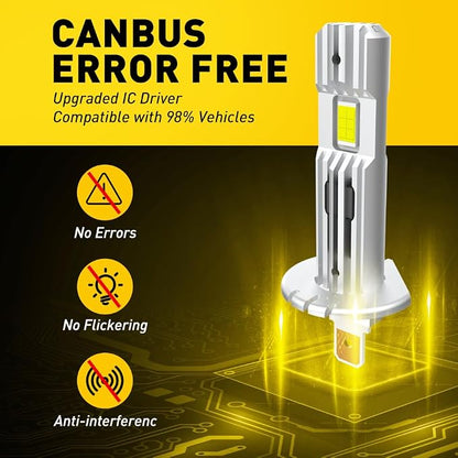 AUXITO 2025 Upgraded H1 LED Light Bulb, 1:1 Mini Size, No Adapter Required Easy install, 6500K White, H1ll Fanless LED Kit Fog lights, Canbus Ready, Plug and Play, Pack of 2
