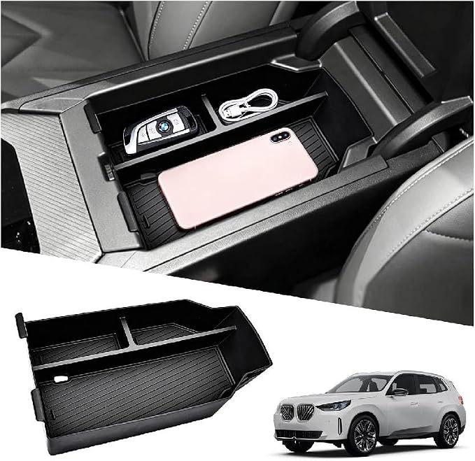 Center Console Organizer Fit For BMW X3 2025 2026 (30 xDrive/M50 xDrive) , ABS Plastic & Anti-Slip Rubber Console Storage Box with Charging Hole, Center Organizer for 2025 2026 BMW X3 Accessories