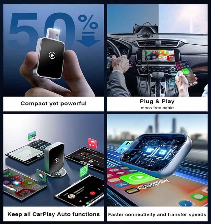 Wireless Carplay Adapter for Honda Odyssey 2018-2023 2024 2025, Plug and Play Car Play Wireless Adapter, 2 in 1 CarPlay Accessories, Auto Reconnect,Normal-C-USB+Type-c Extension Cable