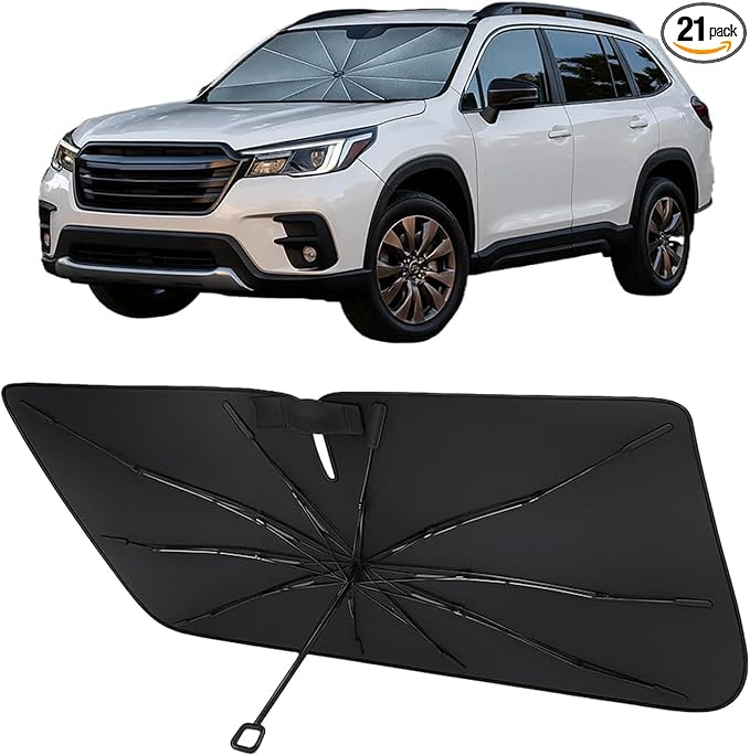Proadsy Windshield Sun Shade Umbrella for Subaru Forester 2019-2025 2026 Foldable Car Umbrella Sunshade with Soft TPU Handle Spring Structure Crystal Cooling Material Protect Car from Rays & Heat