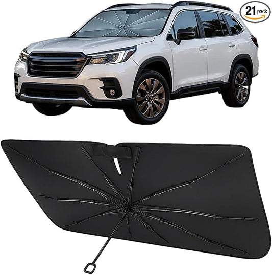 Proadsy Windshield Sun Shade Umbrella for Subaru Forester 2019-2025 2026 Foldable Car Umbrella Sunshade with Soft TPU Handle Spring Structure Crystal Cooling Material Protect Car from Rays & Heat