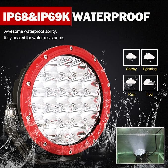 7 Inch Round LED Offroad Lights Red 2pcs 210W 32000LM LED Off Road Lights Super Bright Off Road Lights Driving Lights Amber Offroad Lights with Wiring Harness 12V 24V