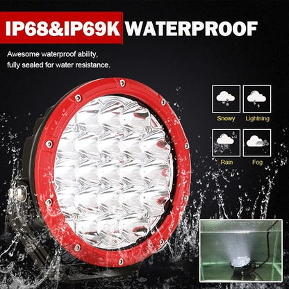 7 Inch Round LED Offroad Lights Red 2pcs 210W 32000LM LED Off Road Lights Super Bright Off Road Lights Driving Lights Amber Offroad Lights with Wiring Harness 12V 24V