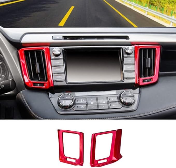 BOYUER for Toyota RAV4 2013 2014 2015 2016 2017 2018 2PCS ABS Dashboard Central Console Air Conditioning A/C Vent Panel Frame Interior Decoration Trim Accessories(Red) Enhance Fashion Sense