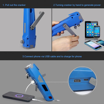 LUXON Car Emergency Escape Tool,Car Safety Tool:USB Charger,SOS Light,Hand Cranking Charge,Magnetic,Siren Alarm,Pack of 2 (Blue)
