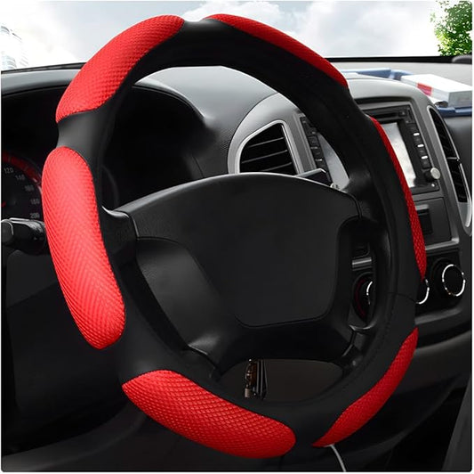 Car Steering Wheel Cover, 15" Anti-Slip Steering Wheel Protector Soft Hand Pad Cushion, Breathable Ice Silk Auto Wheel Wraps Comfy Grip All-Season Protector for Most Vehicles (Red)