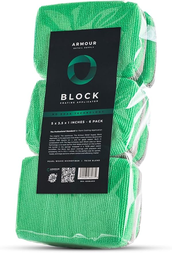Armour Detail Supply - Block Coating Applicator - Premium Microfiber Suede Car Detailing Pads for Ceramic Coating, Graphene, Wax, and Sealant Application - 6 Pack