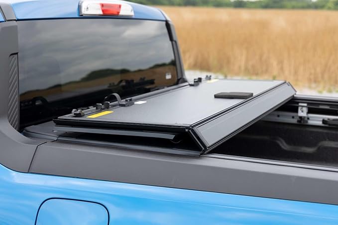 Rough Country Hard Tri-Fold Truck Bed Tonneau Cover for Ford Maverick (2022-2025) - Aluminum Flip-Up Folding Bed Cover, Fits 4'6 (54.4") Bed