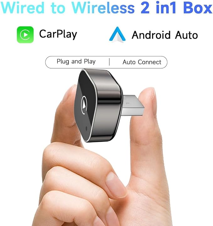 Wireless CarPlay Android Auto 2-in-1 Adapter, Plug & Play Car Dongle Converts Factory Wired to Wireless, Fast Auto Connect, Compact Design, USB A/USB C Compatible(Black)