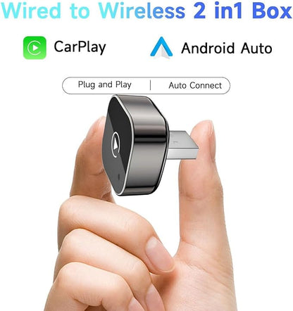 Wireless CarPlay Android Auto 2-in-1 Adapter, Plug & Play Car Dongle Converts Factory Wired to Wireless, Fast Auto Connect, Compact Design, USB A/USB C Compatible(Black)