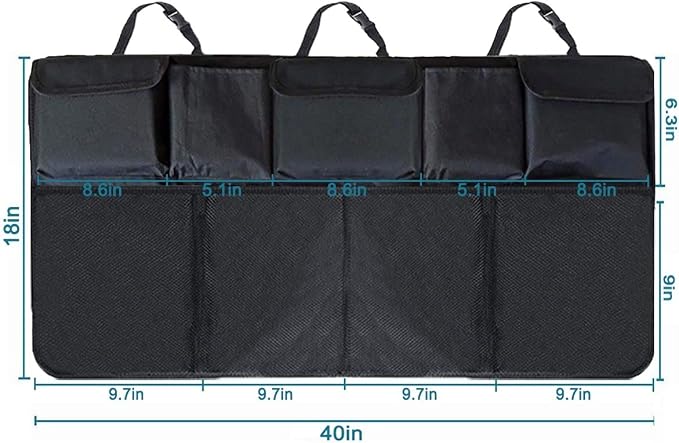 AOPHY Trunk Organizer for Car, Large Capacity Car Organizers and Storage with 9 Pockets, Waterproof Backseat Hanging Organizer for SUV, Truck, MPV, Interior Accessories for Men and Women