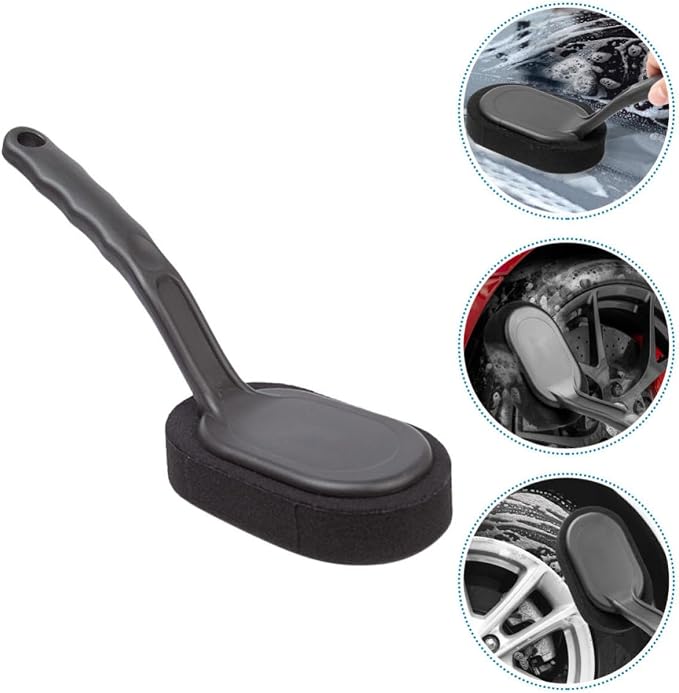 SHOWERORO Car Tire Brush Cleaning Kit with Handle and Sponge for Easy Cleaning and Applying Tire Shine, for Car Wheels and Detailing