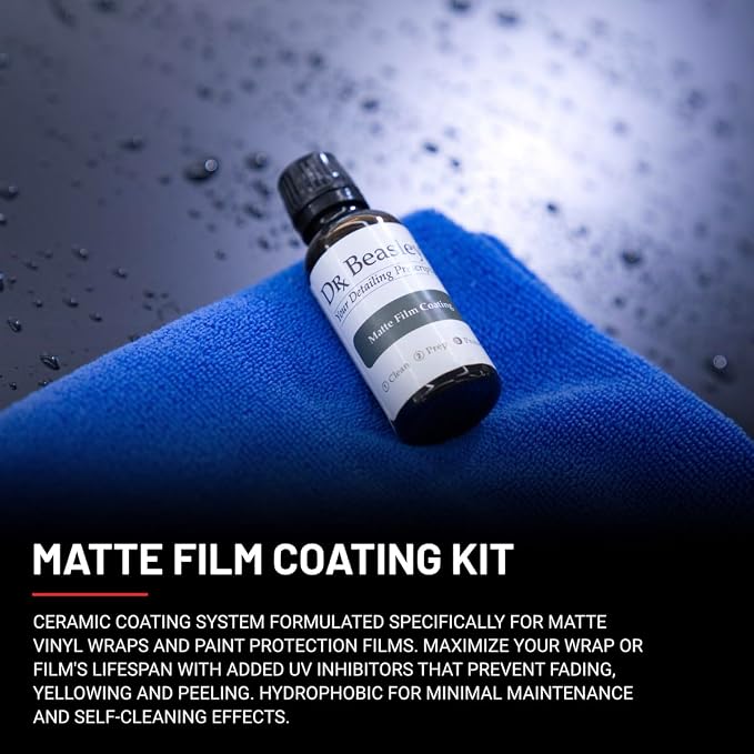 Dr. Beasley's-FK-12 Matte Film Coating Kit - Resists Fading and Yellowing, Hydrophobic for Easy Cleaning, Great for Matte Paint Protection Films, Wraps, Vinyl, and Decals, 3 fl. oz, 1 Pack