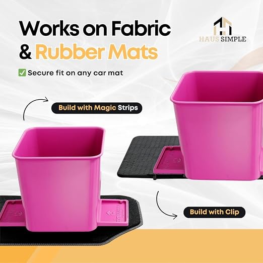 Car Trash Can with Stability Wings – Leakproof Portable Garbage Bin for Fabric & Rubber Mats – Compact Durable Plastic Auto Organizer for Cars, SUVs, Trucks (Pink, Small)