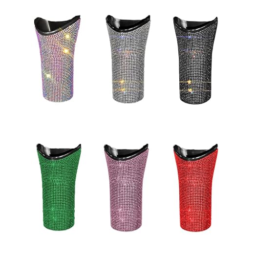 Riloer Bling Car Trash Can Rhinestones Car Trash Can for WomenGlittering Vehicles Trash Can Designed for Small Folding Umbrella Car Trash Bin White