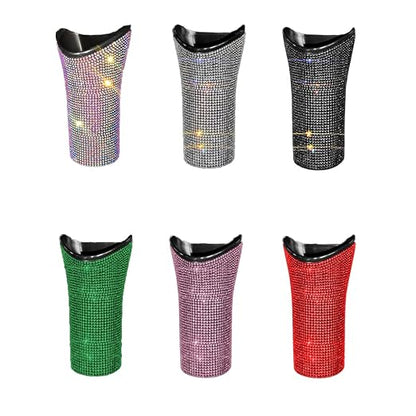 Riloer Bling Car Trash Can Rhinestones Car Trash Can for WomenGlittering Vehicles Trash Can Designed for Small Folding Umbrella Car Trash Bin White