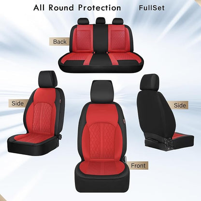 Coverado Universal Leather Seat Covers Full Set for 5 Seats – Waterproof, Durable All-Weather Protector for SUV, Pickup Truck, Sedan （Red）