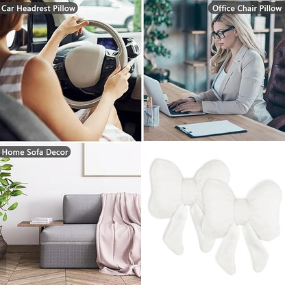 LYFJMUS 4 Pack Plush Bow Car Headrest Pillow and Lumbar Support Pillow Soft Butterfly Car Neck Pillows for Driving Cars Decor (Black)