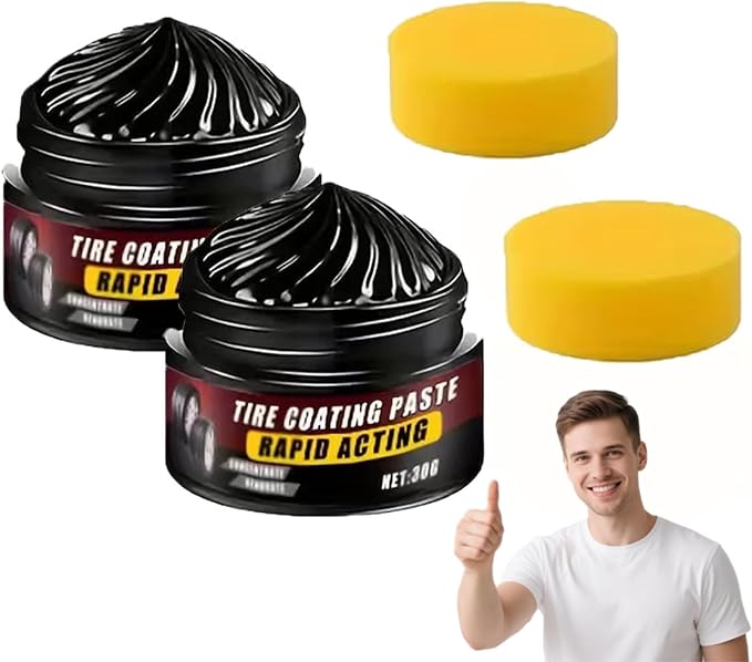 Premium Tire Coating & Trim Restorer: Bring Back the Original Deep Black Shine to Rubber and Plastic, Tire Coating Paste Rapid Acting, Tire Ceramic Coating Paste, with Sponge (2pcs)