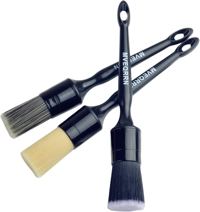 MVEQRRN 3pcs Car Detailing Brush Set-1pcs Boars Hair Car Detailing Brushes,1pcs Ultra Soft No Scratch Detailing Brush for Air Vent,Leather Seat 1pcs Detail Brushes car Detailing for Interior Exterior