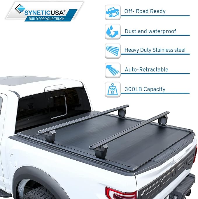 Syneticusa AR Automatic Retractable Truck Bed Cover with Crossbars for Ford F-150 2004–2026 | 6’7” (78.9”) Bed | Aluminum Hard Retractable Tonneau Cover | Easy Installation | Waterproof, Low-Profile