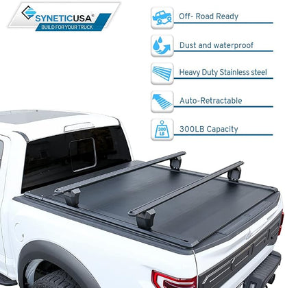 Syneticusa AR Automatic Retractable Truck Bed Cover with Crossbars for Ford F-150 2004–2026 | 6’7” (78.9”) Bed | Aluminum Hard Retractable Tonneau Cover | Easy Installation | Waterproof, Low-Profile