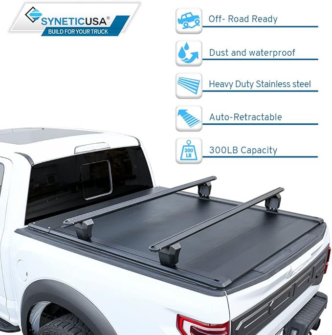 Syneticusa AR Automatic Retractable Truck Bed Cover with Crossbars for Ford F-150 2004–2026 | 5.5' (67”) Short Bed | Aluminum Hard Retractable Tonneau Cover | Waterproof, Low-Profile