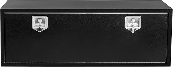 Black Steel Underbody Truck Box, 48"×18"×18" Pickup Storage Box, Heavy Duty Diamond Plate Tool Box with Lock and Keys, Waterproof Trailer Storage Box with T-Handle Latch for Truck, Van, Trailer