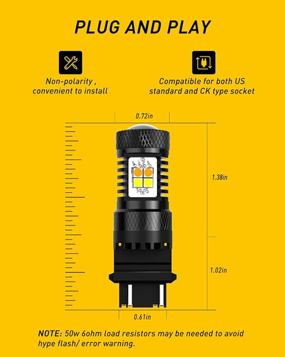AUXITO 3157 Switchback LED Turn Signal Bulbs, 3157 LED Bulb White and Amber Dual Color 3057 3457 4157 LED Bulbs with 3030 Chipsets for Turn Signal Lights Parking Lights Tail Lights, (Pack of 2)