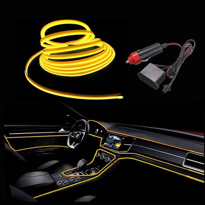 MaxLax Yellow EL Wire Car Interior LED Kit - 16.4ft Flexible neon-Style Wire with 12V Fused Power Supply. Features 6mm Reinforced Edge for Easy auto Installation