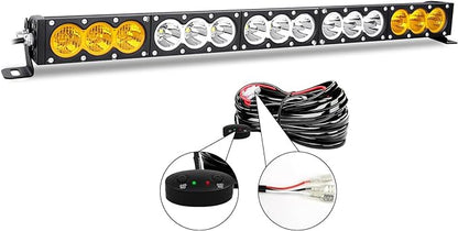 AUXTINGS 28 inch Single Row Dual Color LED Light Bar 150W Off Road Light Bar White Amber Combo LED Work Light Truck UTV 4x4 Cars SUVs ATVs Boats Fog Driving Light with Wiring Harness kit