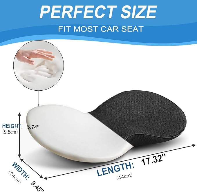 Wedge Car Seat Cushion, Memory Foam Car Truck Coccyx Seat Pillow for Driving - Sciatica and Back Pain Relief - Heightening Wedge Cushions for Car Driver Office Lumbar Tailbone Support