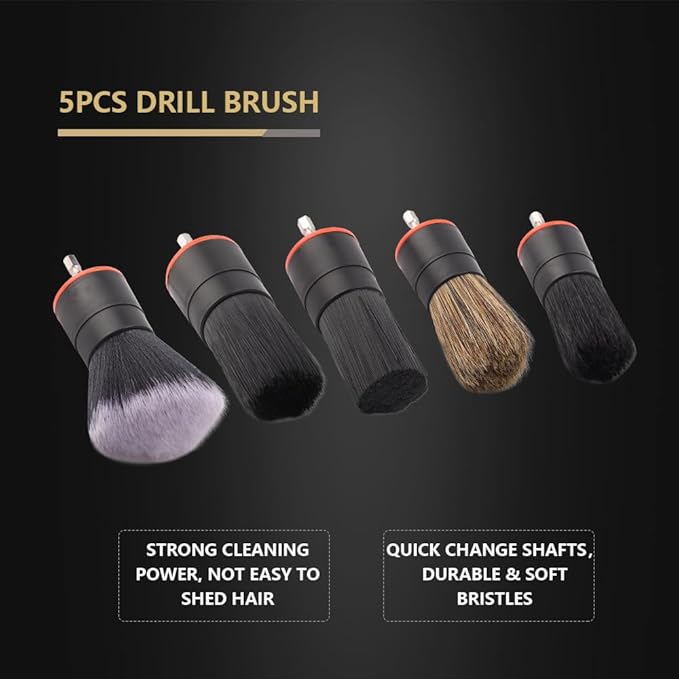 SPTA Drill Brush Attachment, 5 Pcs Mixed Hair Drill Brush Head Set, Auto Detail Set, Replacement Car Detail for Cleaning Interior or Exterior, Used on Electric, Electric Driver
